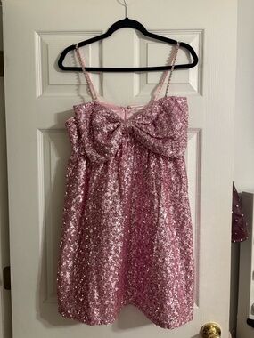 Altar'd State Pink Sequin Mini Dress with Bow (worn for less than 1 hr)